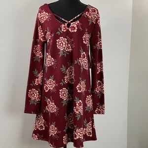 Francesca's Collections Burgundy Floral Long Sleeve Dress Size Medium